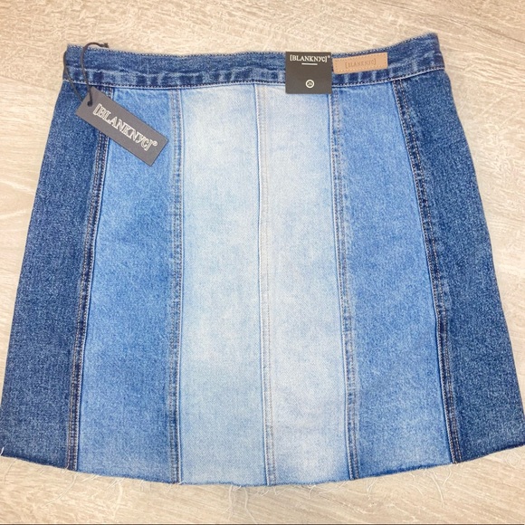 Blank NYC All or Nothing Denim Jean Skirt 26 Dolls Kill patchwork denim skirt - Picture 10 of 13